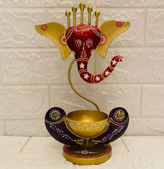 Divine Ganesha Idol with Candle Holder – Intricate Spiritual Decor