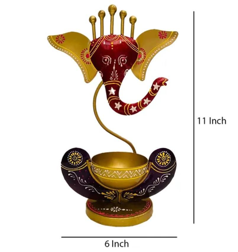 Divine Ganesha Idol with Candle Holder – Intricate Spiritual Decor
