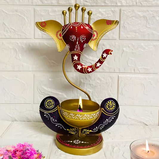 Divine Ganesha Idol with Candle Holder – Intricate Spiritual Decor